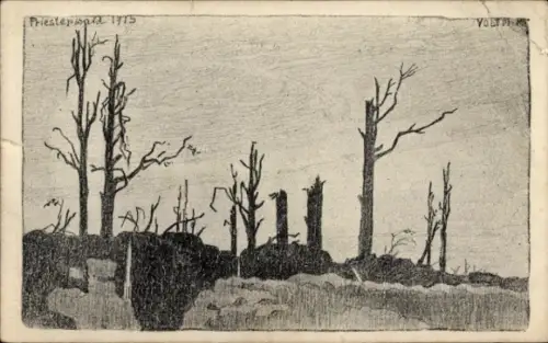 Künstler Ak Voltmer, Walter, Pont à Mousson Meurthe-et-Moselle, Priesterwald, Dämmerung