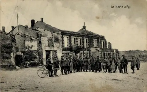 Ak Sainte Marie à Py Marne, Soldaten, Gruppenbild, I. WK