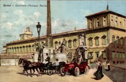 Künstler Ak Roma Rom Lazio, Quirinale, Palazzo Reale, Auto, Kutsche