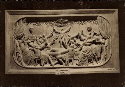Ak Reims Marne, Champagne Pommery et Greno, Bas Relief, Trinkszene