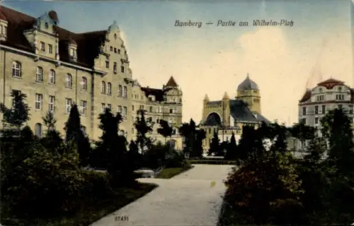 Judaika Ak Bamberg in Oberfranken, Wilhelm-Platz, Synagoge