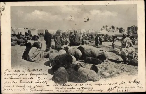 Ak Tunesien, Marché arabe, Arabischer Viehmarkt, Schafhändler