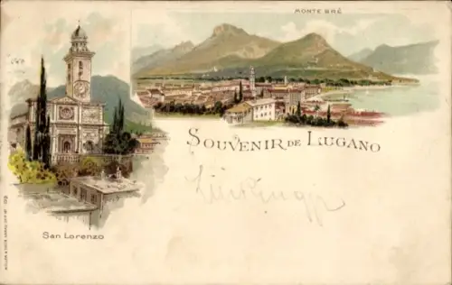 Litho Lugano Kanton Tessin Schweiz, San Lorenzo, Monte Bré