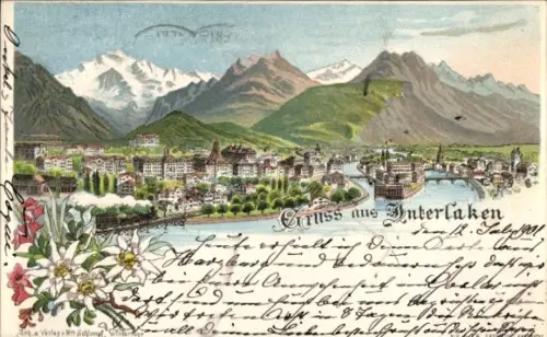 Litho Interlaken Kanton Bern Schweiz, Gesamtansicht