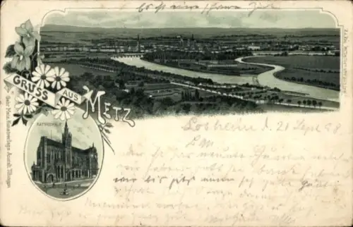 Litho Metz Moselle, Gesamtansicht, Kathedrale