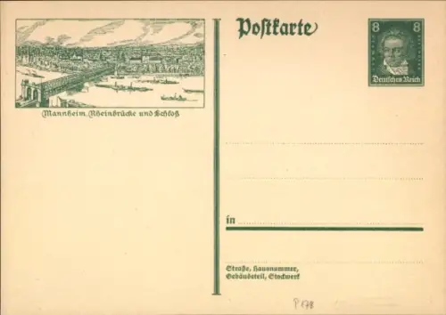 Ganzsachen Ak Mannheim in Baden, Rheinbrücke, Schloss