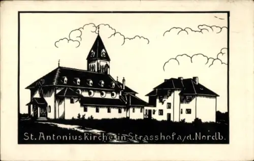 Scherenschnitt Ak Strasshof an der Nordbahn Niederösterreich, St. Antoniuskirche