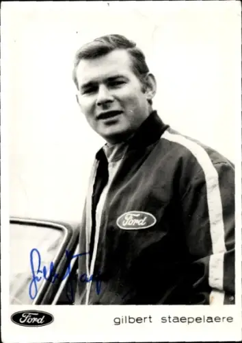 Autogrammkarte Rennfahrer Gilbert Staepelare, Ford, Portrait, Autogramm