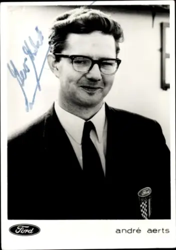 Autogrammkarte Rennfahrer André Aerts, Ford, Portrait, Autogramm
