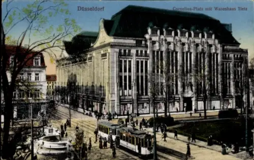 Ak Düsseldorf, Cornelius Platz mit Warenhaus Tietz,Tram