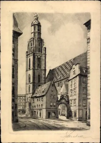 Künstler Ak Wrocław Breslau Schlesien, St. Elisabeth Kirche, Radierung