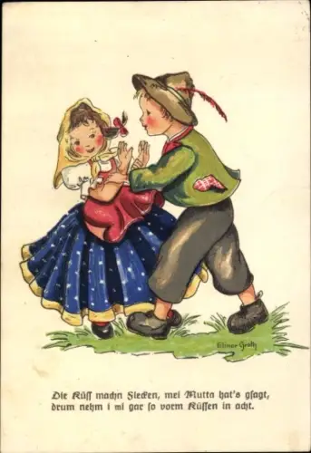 Künstler Ak Groth, E., Kinder, Kuss