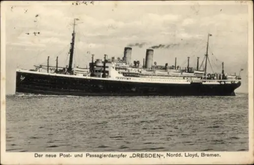 Ak Der neue Post- und Passagierdampfer Dresden, Norddeutscher Lloyd NDL