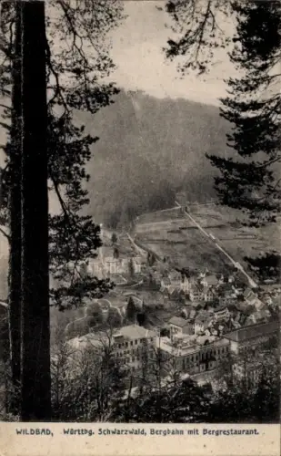 Ak Bad Wildbad im Schwarzwald, Bergbahn mit Bergrestaurant