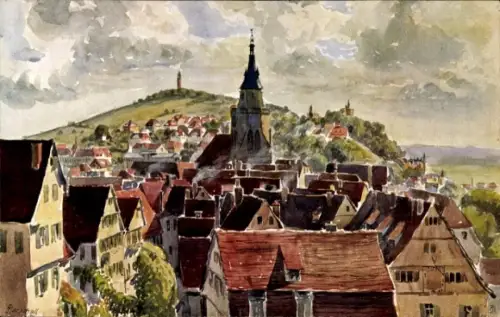 Ak Tübingen am Neckar,  Blick vom Schloss, Aquarellkarte Nr.572, Verlag Fritz Schimpf, 1391