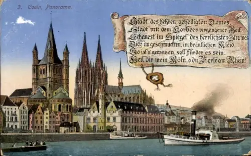 Ak Köln am Rhein, Panorama, Dom, Kirche, Dampfer