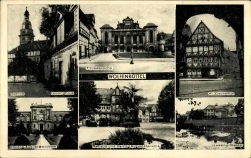 Ak Wolfenbüttel in Niedersachsen, Schloss, Trinitatiskirche, Rathaus, Lessing Theater, Kl. Zimmerhof