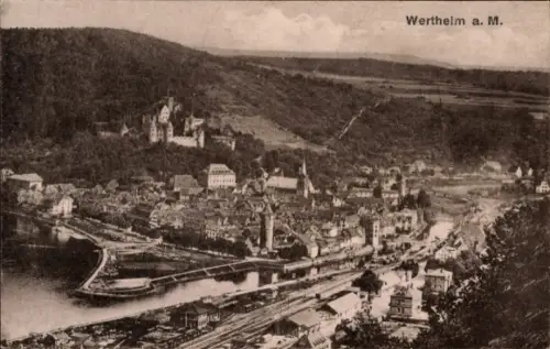 Ak Wertheim am Main, Wertheim a. M., Burg Wertheim, Mainufer, Bahnhof