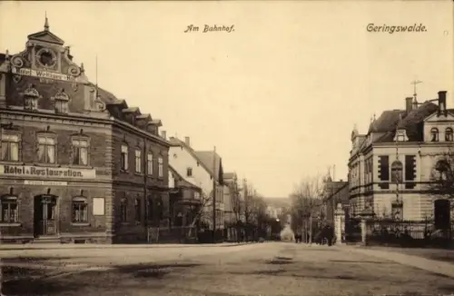 Ak Geringswalde Sachsen,  Am Bahnhof, Hotel Wettiner, Hotel-Restauration