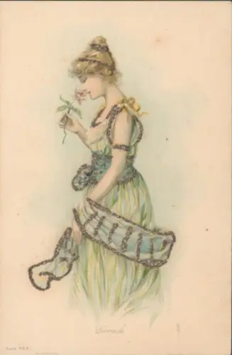Glitzer Litho Porträt einer jungen Frau, Gerich, Blume
