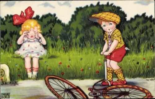 Künstler Ak Boriss, M., Fahrrad-Unfall, Weinendes Mädchen, Amag 0325