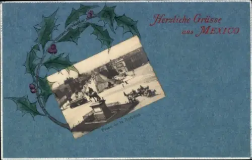 Passepartout Ak Ciudad de Mexico Mexiko Stadt, Paseo de la Reforma, Denkmal, Straßenbahn