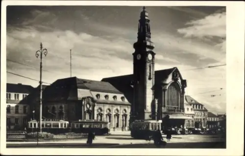 Ak Luxemburg Luxembourg, Bahnhof, Straßenbahn