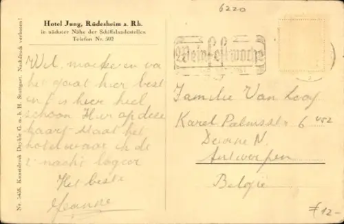 Ak Rüdesheim am Rhein, Hotel Jung, Rüdesheim a. Rh.