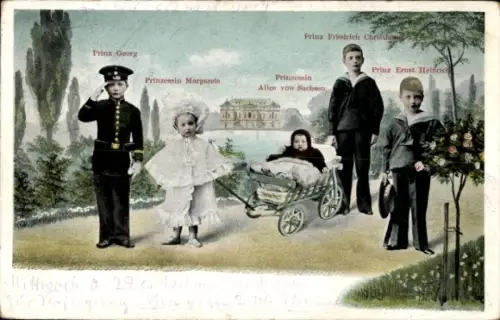 Ak Prinzen Georg, Friedrich Christian, Ernst Heinrich, Prinzessinnen Margarete, Alice von Sachsen