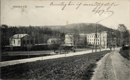 Ak Nossen Landkreis Meißen, Blick auf das Seminar, Bahnstrecke