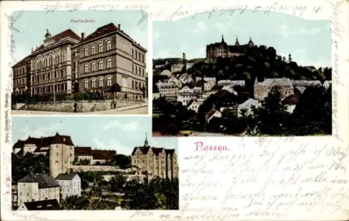Ak Nossen in Sachsen, Stadtschule, Schloss, Teilansicht