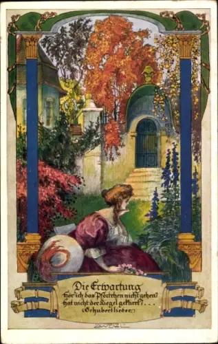 Ak Schubertlieder, Erwartung, Junge Frau