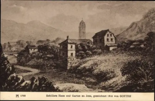 Künstler Ak Goethe, Johann Wolfgang von, Jena in Thüringen, Schillers Haus und Garten,Ackermann 1788