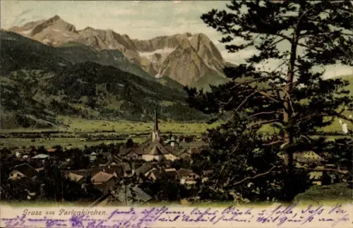 Ak Partenkirchen in Oberbayern, Gruss aus  Ortsansicht mit Kirche, No. 420, Verlag B. Johannes (M