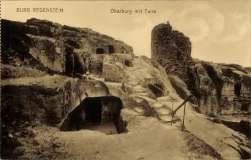 Ak Blankenburg am Harz, Burg Regenstein, Oberburg mit Turm