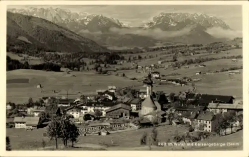 Foto Ak Reit im Winkl Oberbayern, Panorama mit Kaisergebirge