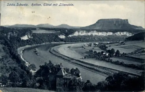 Ak Kurort Rathen im Elbsandsteingebirge, Elbtal mit Lilienstein 