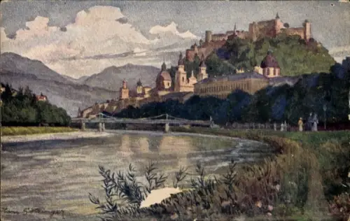 Künstler Ak Salzburg in Österreich, Gesamtansicht, Schloss