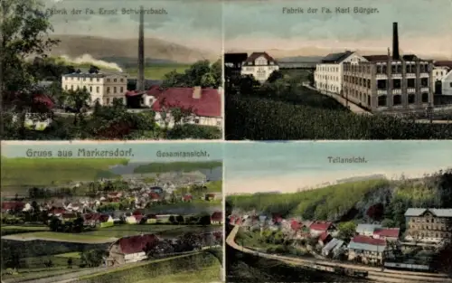 Ak Markersdorf Markocice Bogatynia Reichenau in Sa. Schlesien, Fabrik Ernst Schwarzbach, Karl Bürger