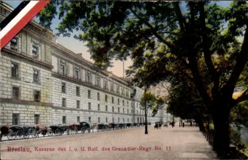 Ak Wrocław Breslau Schlesien, Kaserne des I. u. II. Batl. des Grenadier Regiments No. 11