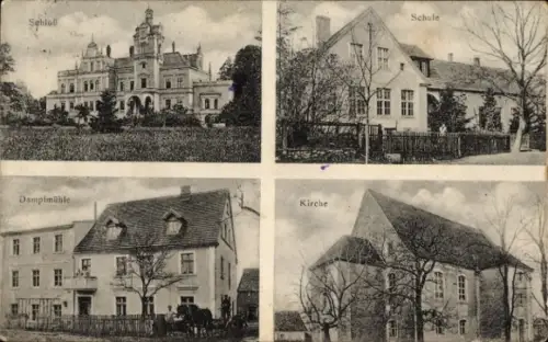 Ak Przytok Prittag Schlesien, Schloss, Schule, Dampfmühle, Kirche