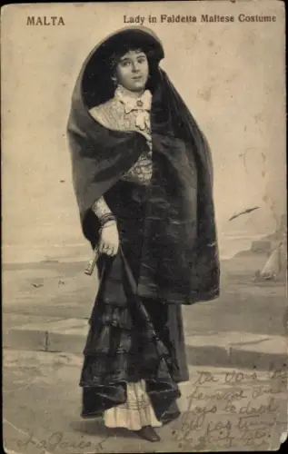 CPA Malta, Lady in Faldetta Maltese Costume