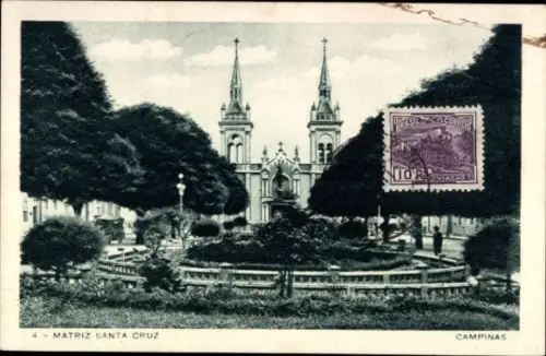 Ak Campinas Brasilien, Matriz Santa Cruz, Brasil, Kirche, Park, Poststempel