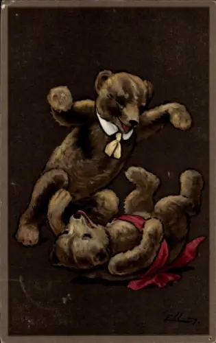 Künstler Ak Teddybären spielen