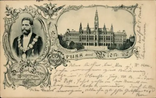 Passepartout Ak Wien 1 Innere Stadt, Rathaus, Bürgermeister Dr. Carl Lueger