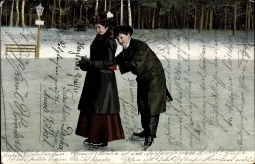 Ak Wintersport, Paar läuft Schlittschuh