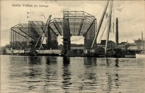Ak Szczecin Stettin Pommern, Partie an der Werft, Vulcan AG, Die Hellinge
