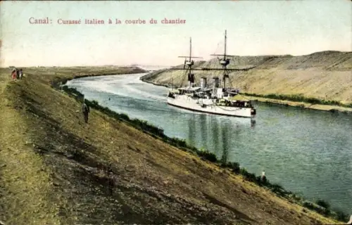 CPA Canal, Curassé italien à la courbe du chantier