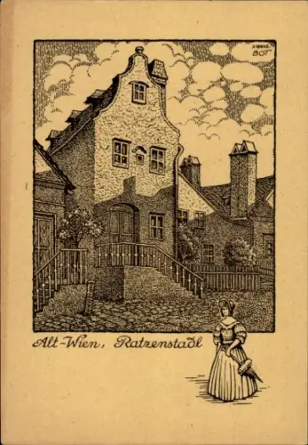 Ak Wien 1 Innere Stadt, Alt-Wien, Ratzenstadl, Signatur Franz Bot, Frau in r Tracht