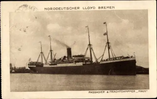 Ak Passagier- und Frachtdampfer Main, Dienst Bremen - Baltimore, Norddeutscher Lloyd Bremen